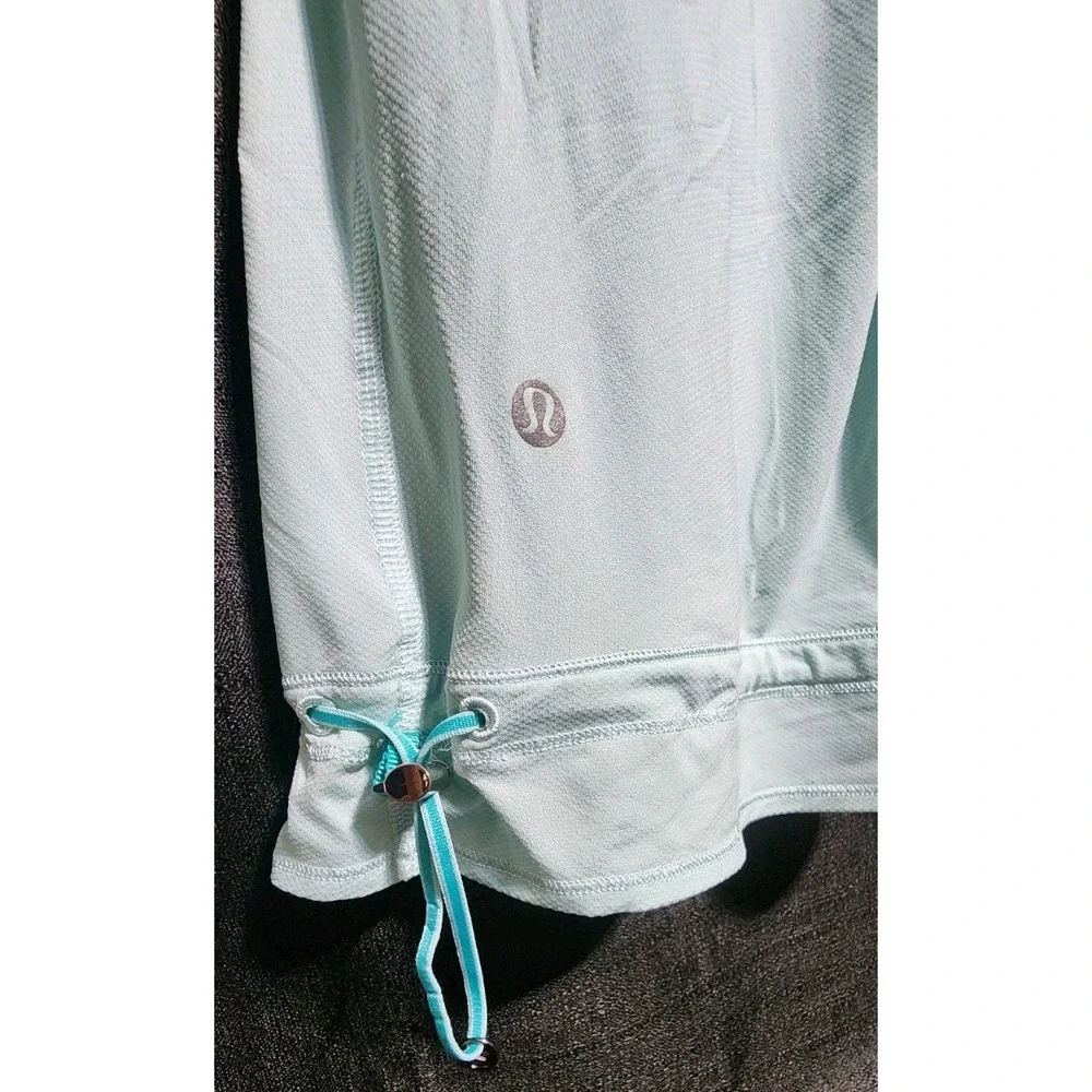 Lululemon Run Ta Ta Topper Tank Blue Aquamarine Drawstring Hem Cinch Waist Sz 12
